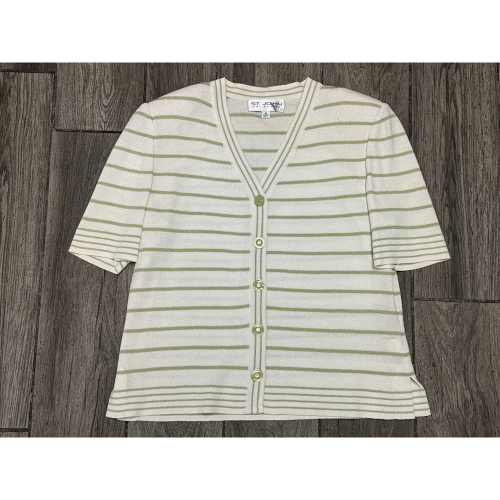 St John Collection Sweater Womens 10 Striped Button Cardigan Knit Made in USA